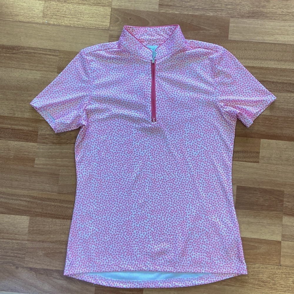 Greg Norman Collection Pink Short Sleeve Zip Golf Top